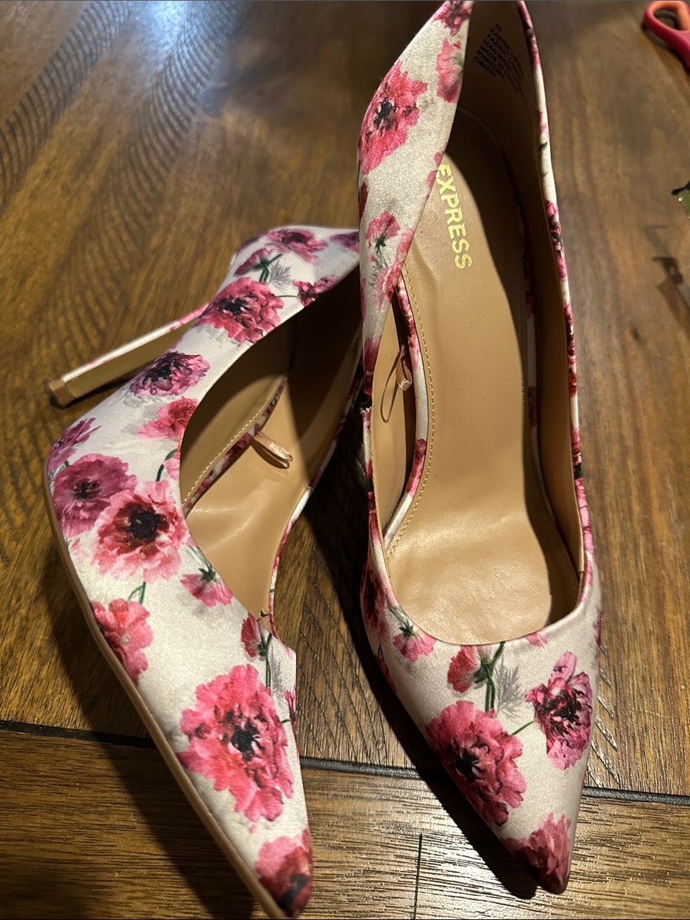 Express Pink Floral Pointed-Toe Stiletto Heels